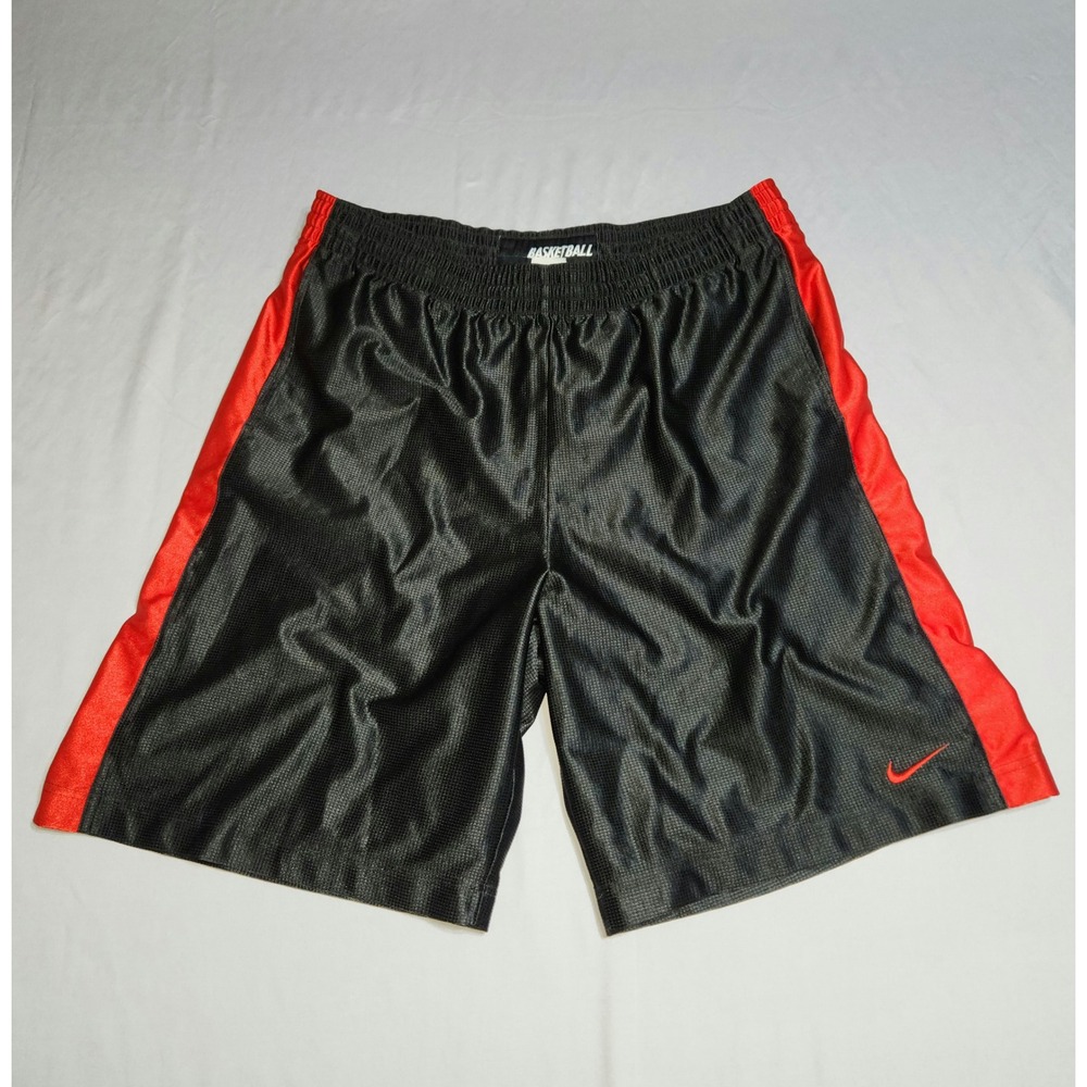 Nike Basketball Shorts Mens XXL Black Red Mesh Athletic Swoosh Logo Side Pockets